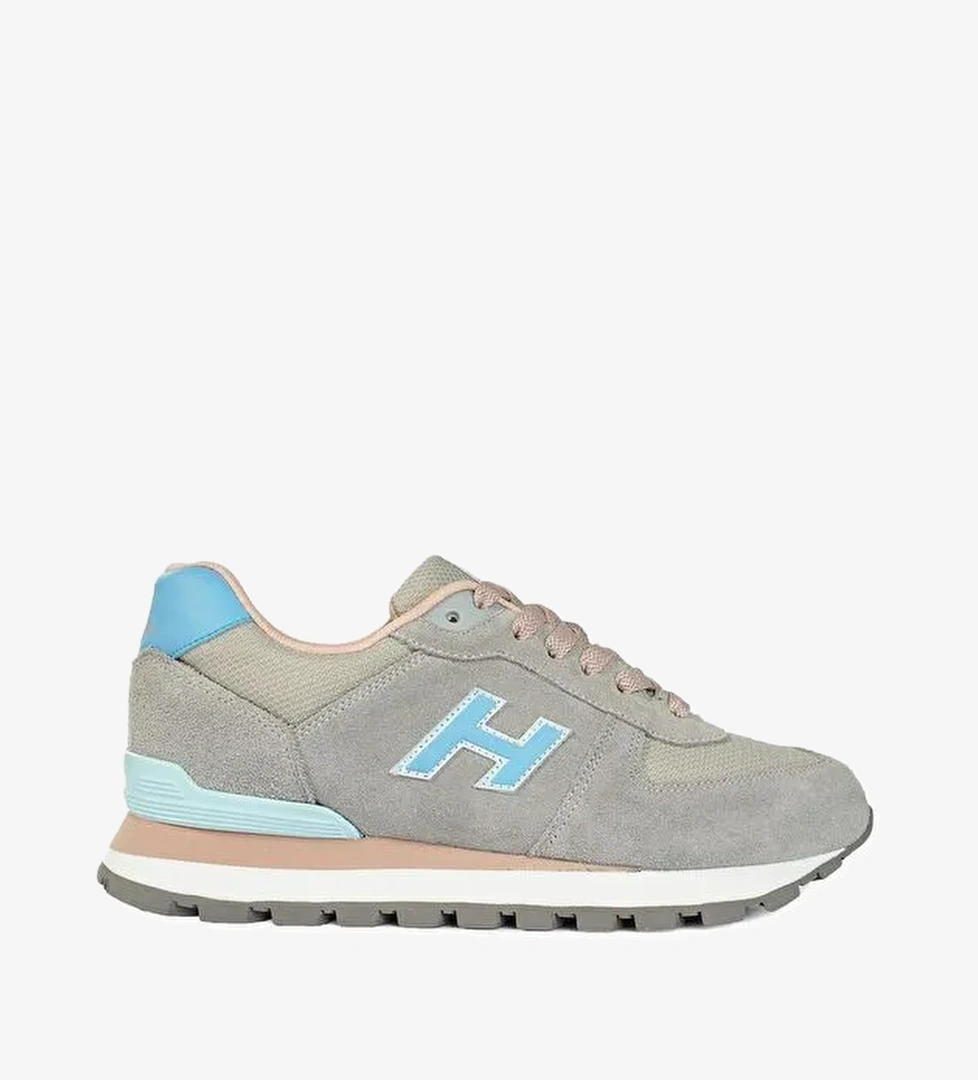 Peru Hakiki Deri Gri Bebe Mavi Kadın Spor Ayakkabı - Görsel 1