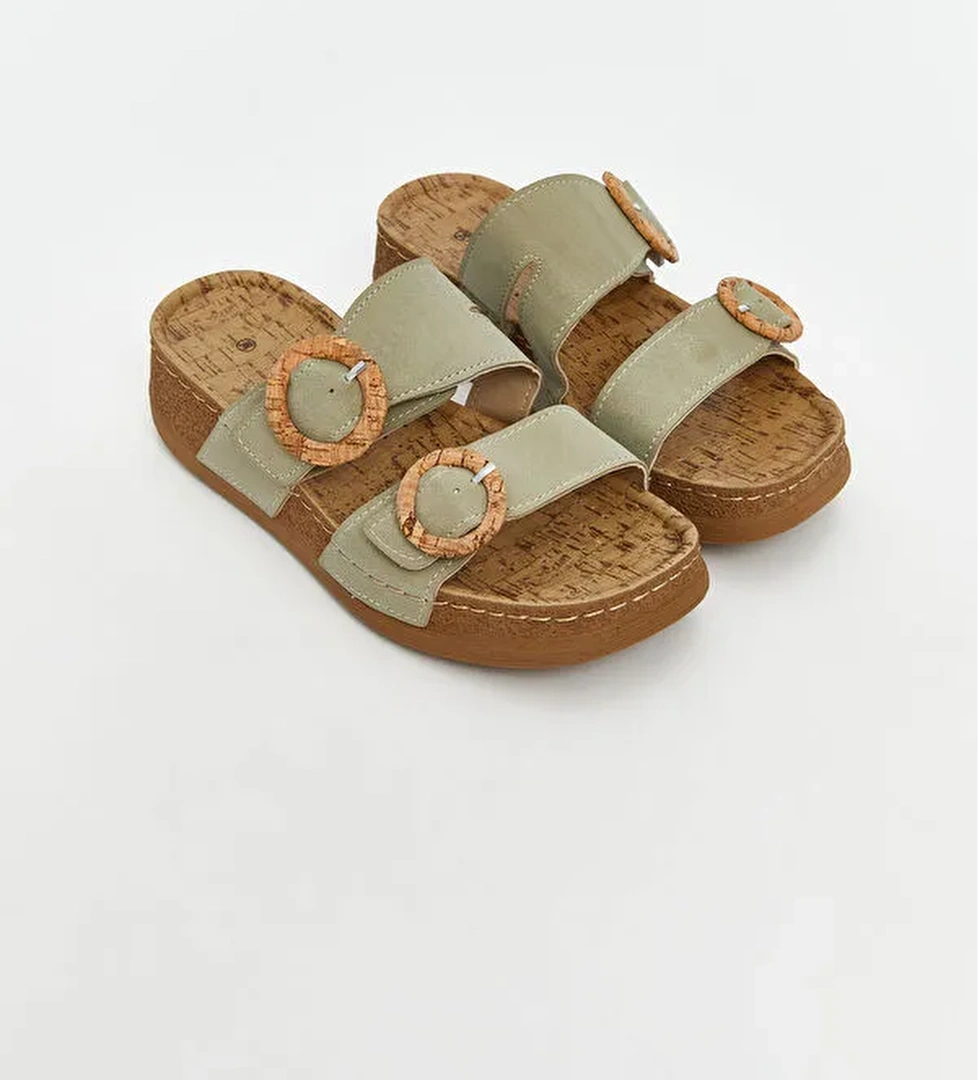 Süet Görünümlü Çift Bantlı Kadın Terlik - Görsel 1