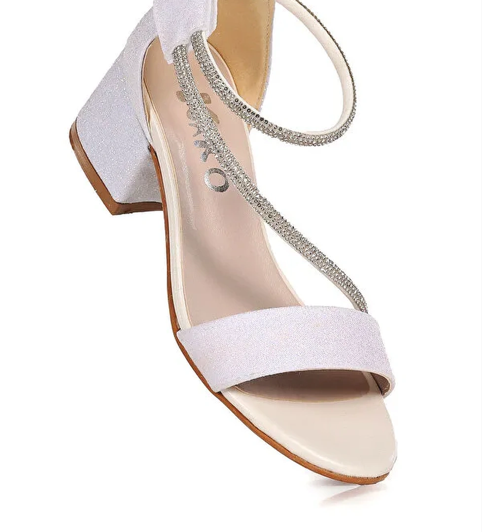 Pisar Kum Simli Günlük Kız Çocuk 4 Cm Topuklu Sandalet Abiye Ayakkabı - Görsel 1