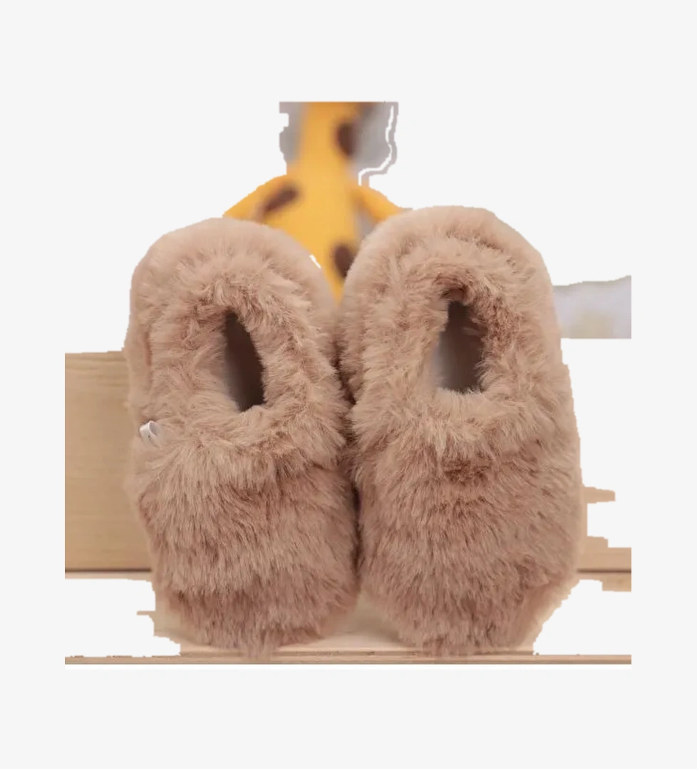 Yumuşak Tüylü ,Organik Bebek Patik, Kaydırmaz Taban Kreş Ayakkabısı, Taba - Görsel 1