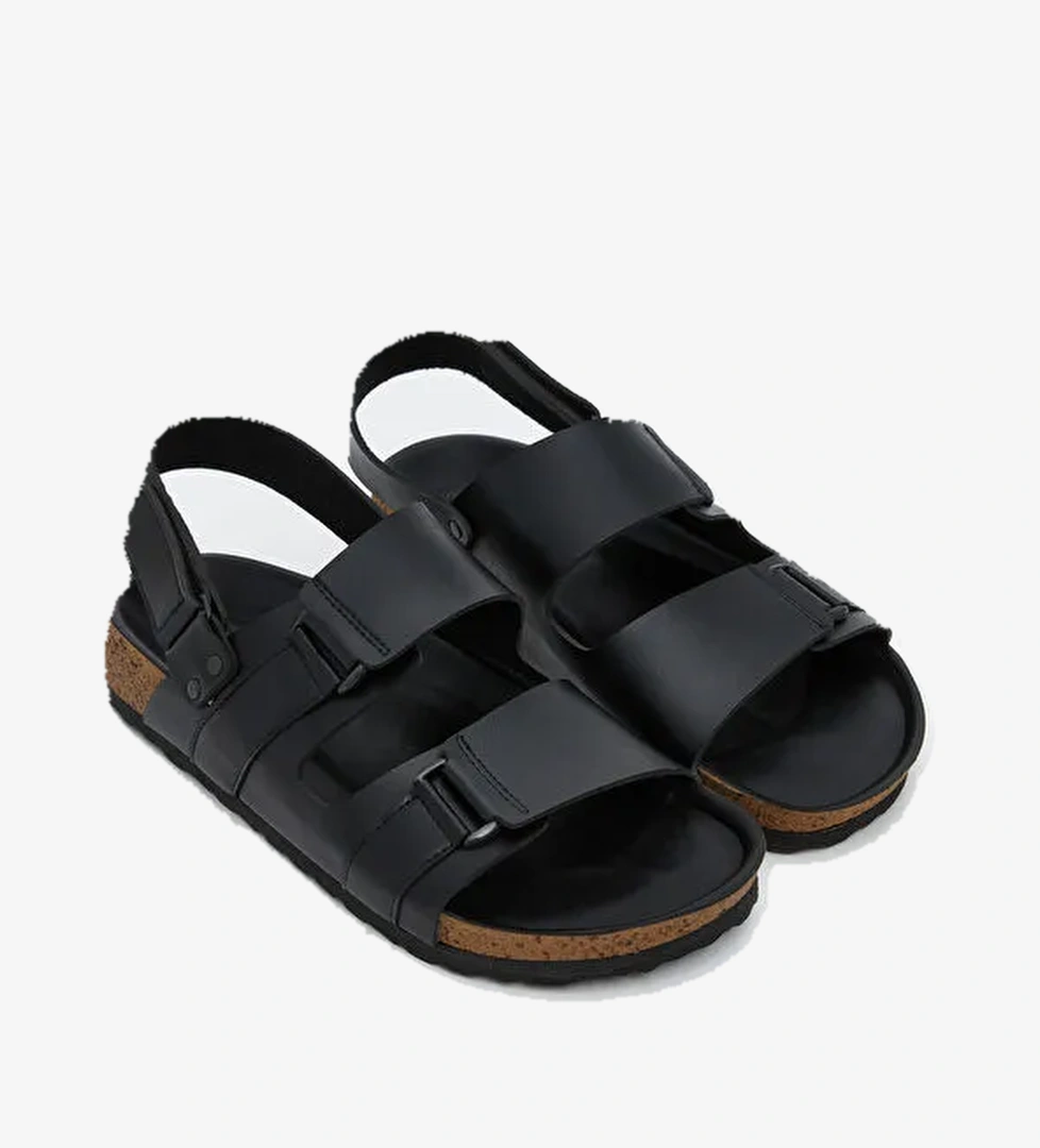 Çift Tokalı Deri Görünümlü Erkek Sandalet - Görsel 1