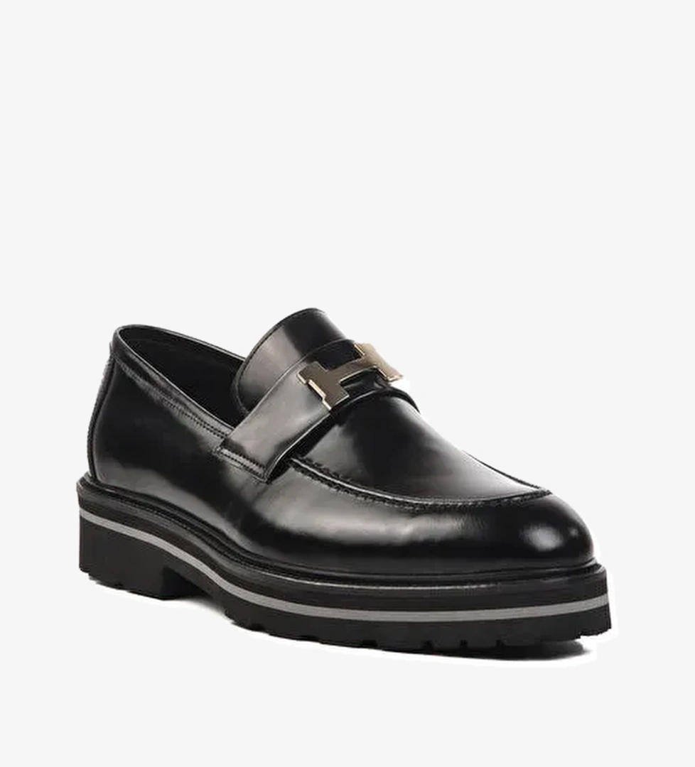 Siyah Açma Hakiki Deri Erkek Loafer Ayakkabı Premium 2871 M - Görsel 1