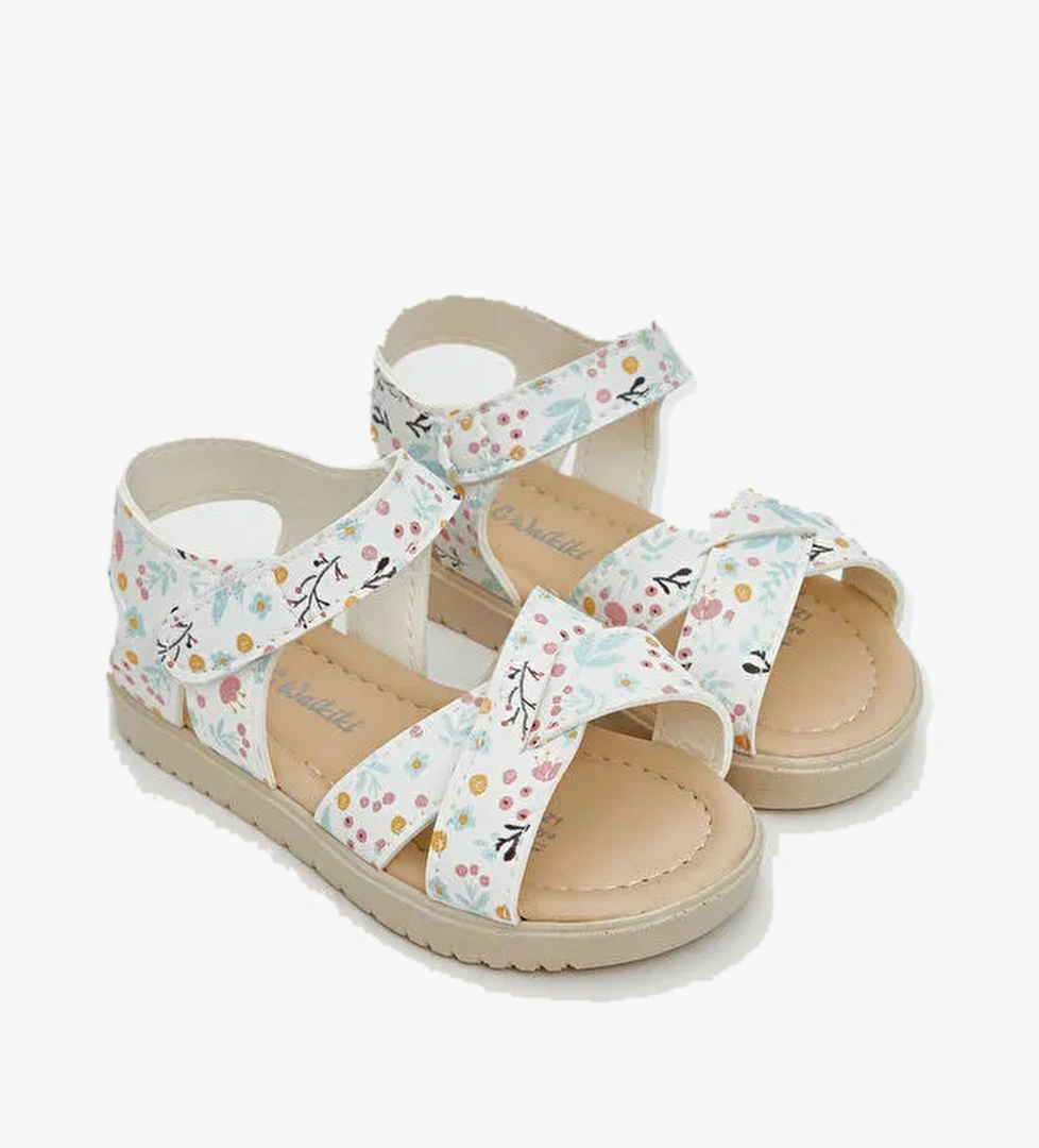 Çiçek Baskılı Kız Bebek Sandalet - Görsel 1