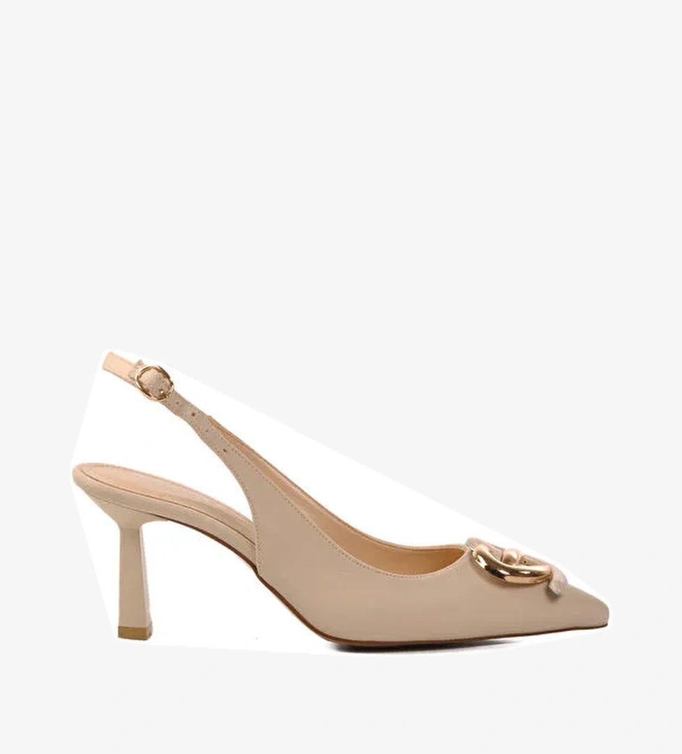 Bej Saten İnce Topuklu Kadın Abiye Ayakkabı 575010 Z