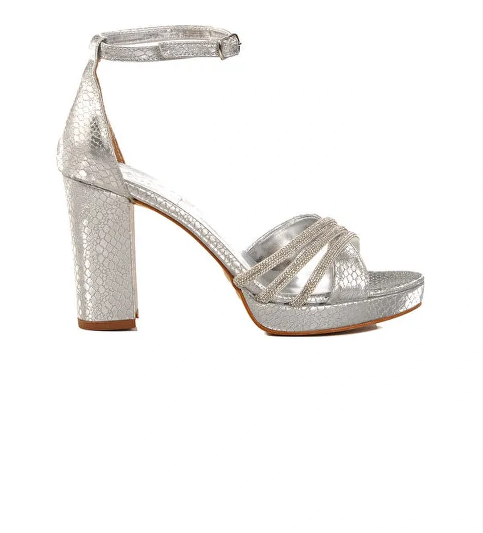 Gümüş Kadın Topuklu Abiye Ayakkabı 655386 Z - Görsel 1