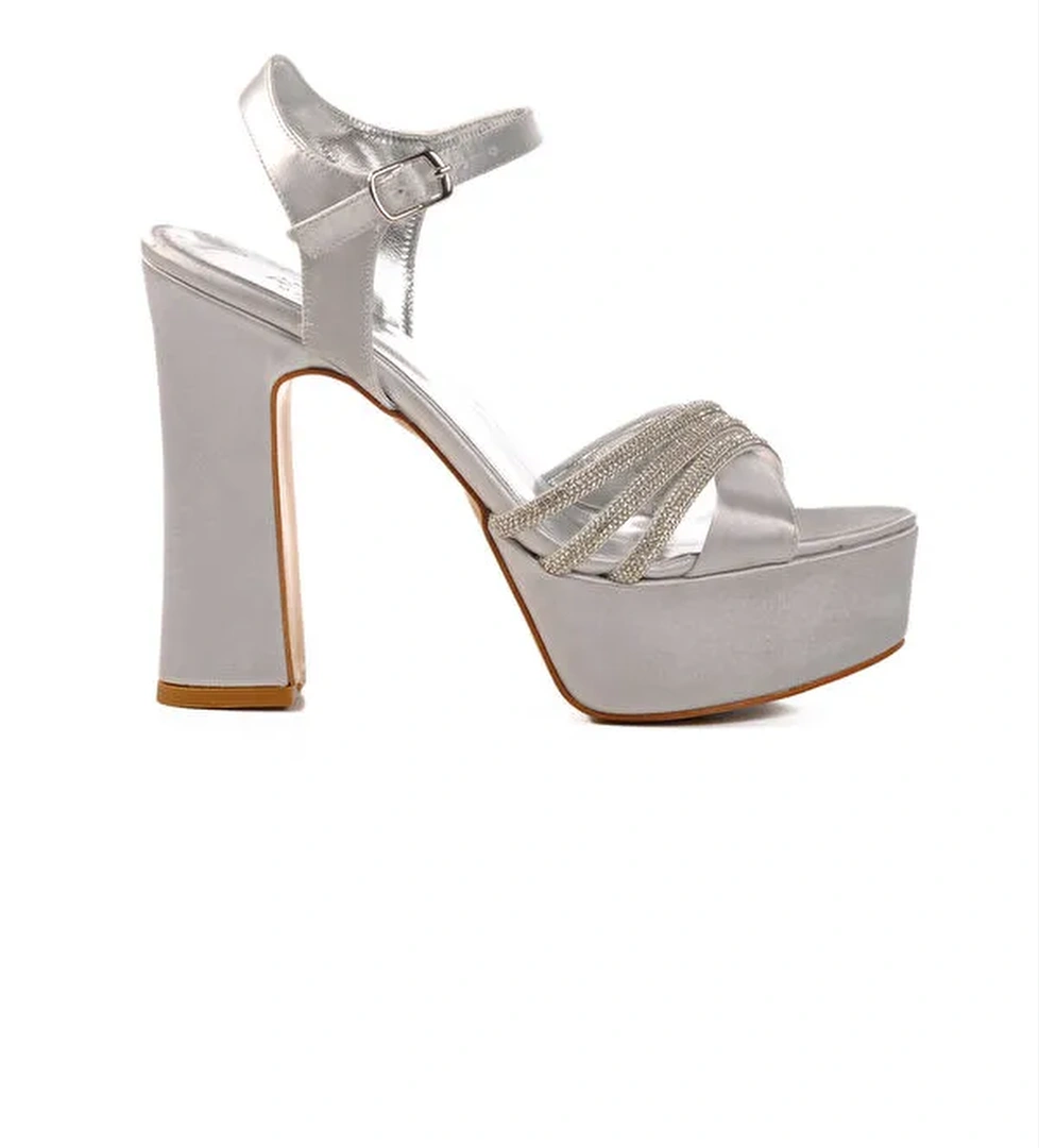 Gümüş Kadın Topuklu Abiye Ayakkabı 655413 Z - Görsel 1