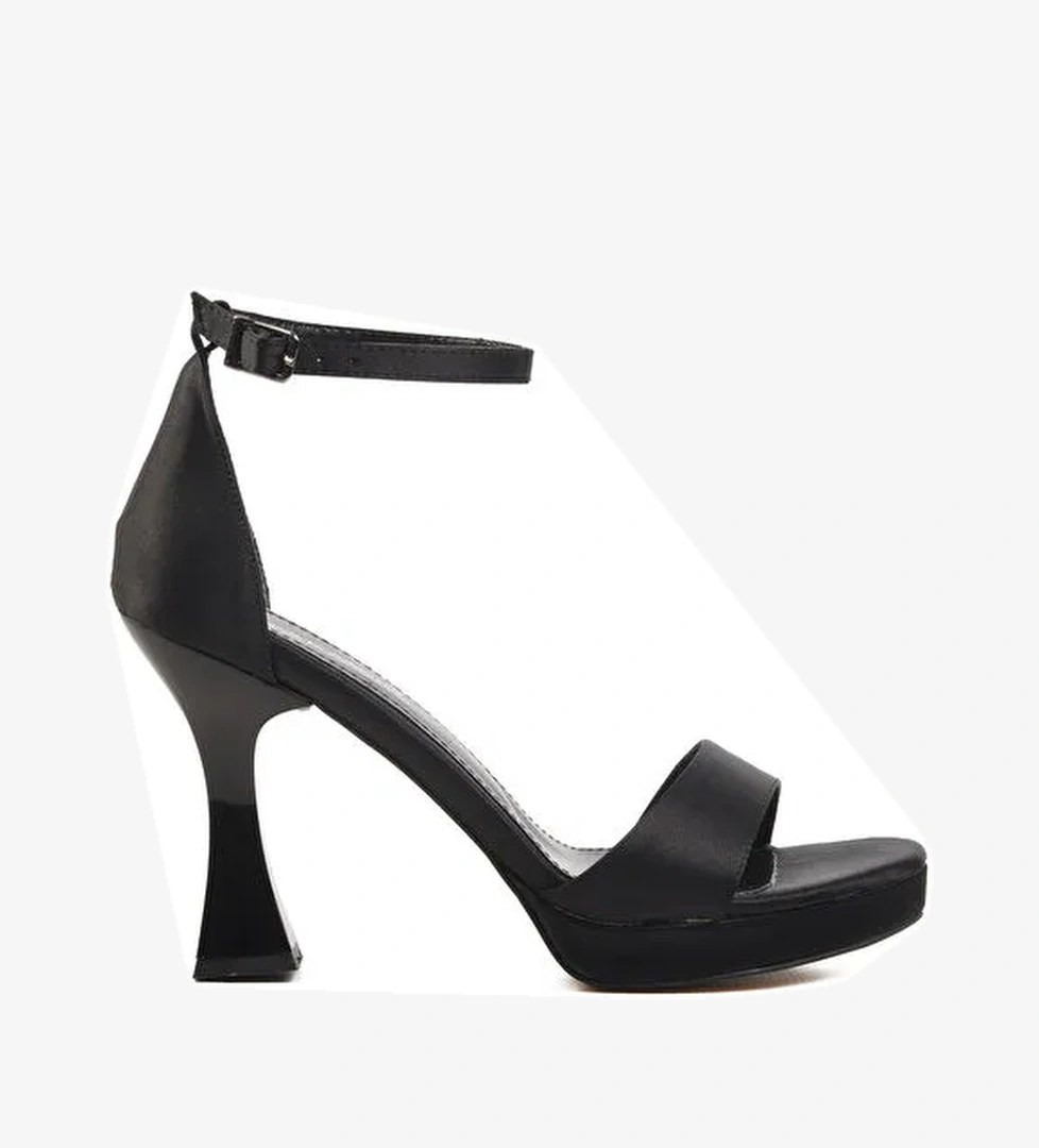 Siyah Saten İnce Topuk Kadın Topuklu Ayakkabı 448183 Z