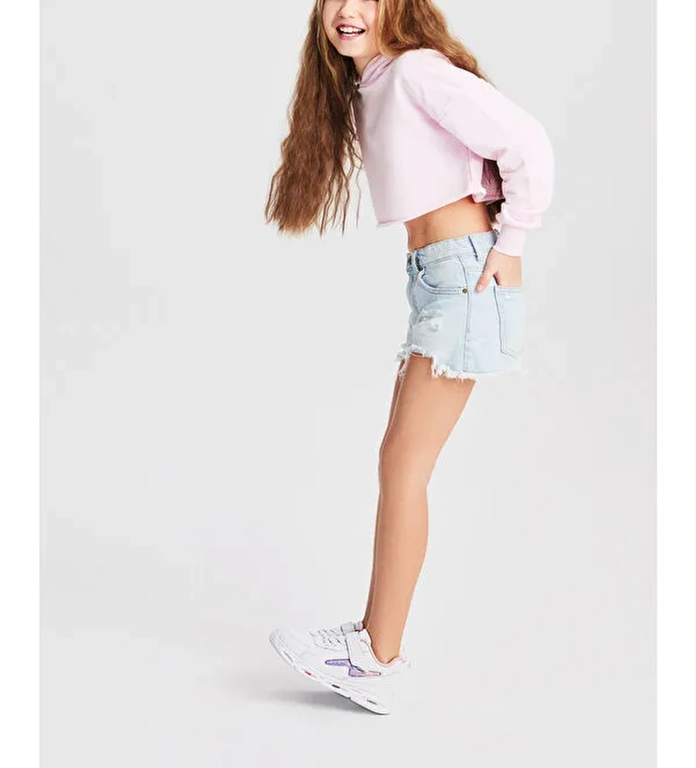 Fash Işıklı Kız Okul Öncesi Beyaz/Pudra Spor Ayakkabı - Görsel 1