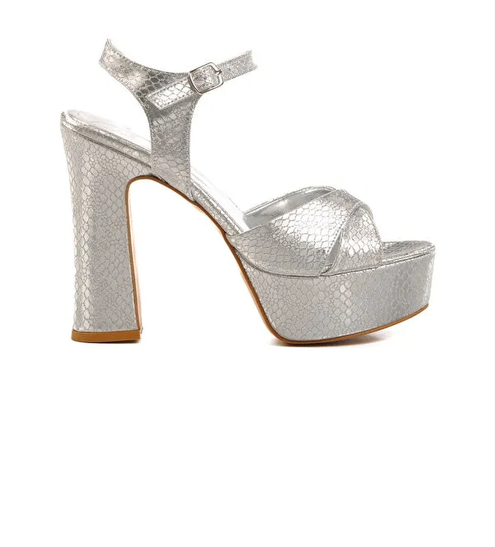 Gümüş Platform Topuk Kadın Topuklu Ayakkabı 655417 Z - Görsel 1