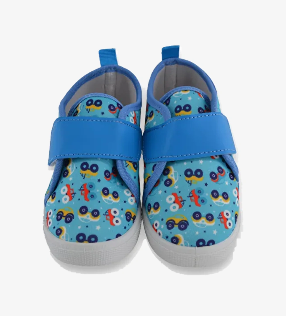 First Step Mavi Araba Baskılı Cırtlı Erkek Çocuk Keten Ayakkabısı model görseli