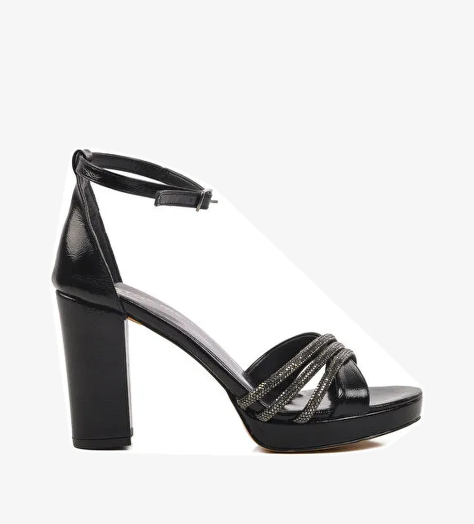 Siyah Platform Topuk Kadın Topuklu Abiye Ayakkabı 655386 Z