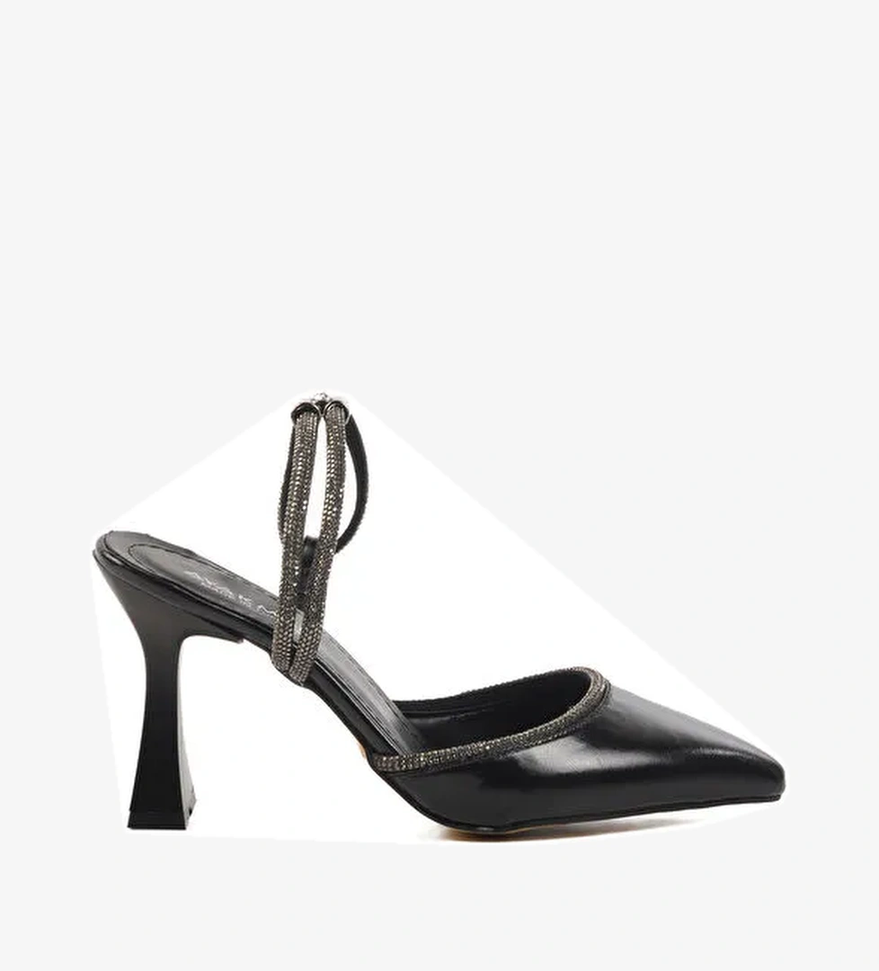 Ayakmod Siyah Gümüş İnce Topuklu Kadın Abiye Ayakkabı 417603 Z model görseli