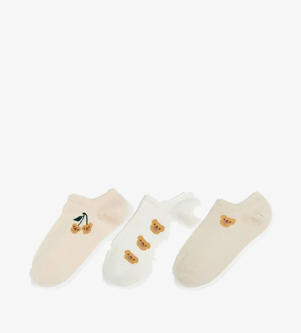 Baskılı Kadın Sneaker Çorap 3'lü - Görsel 1