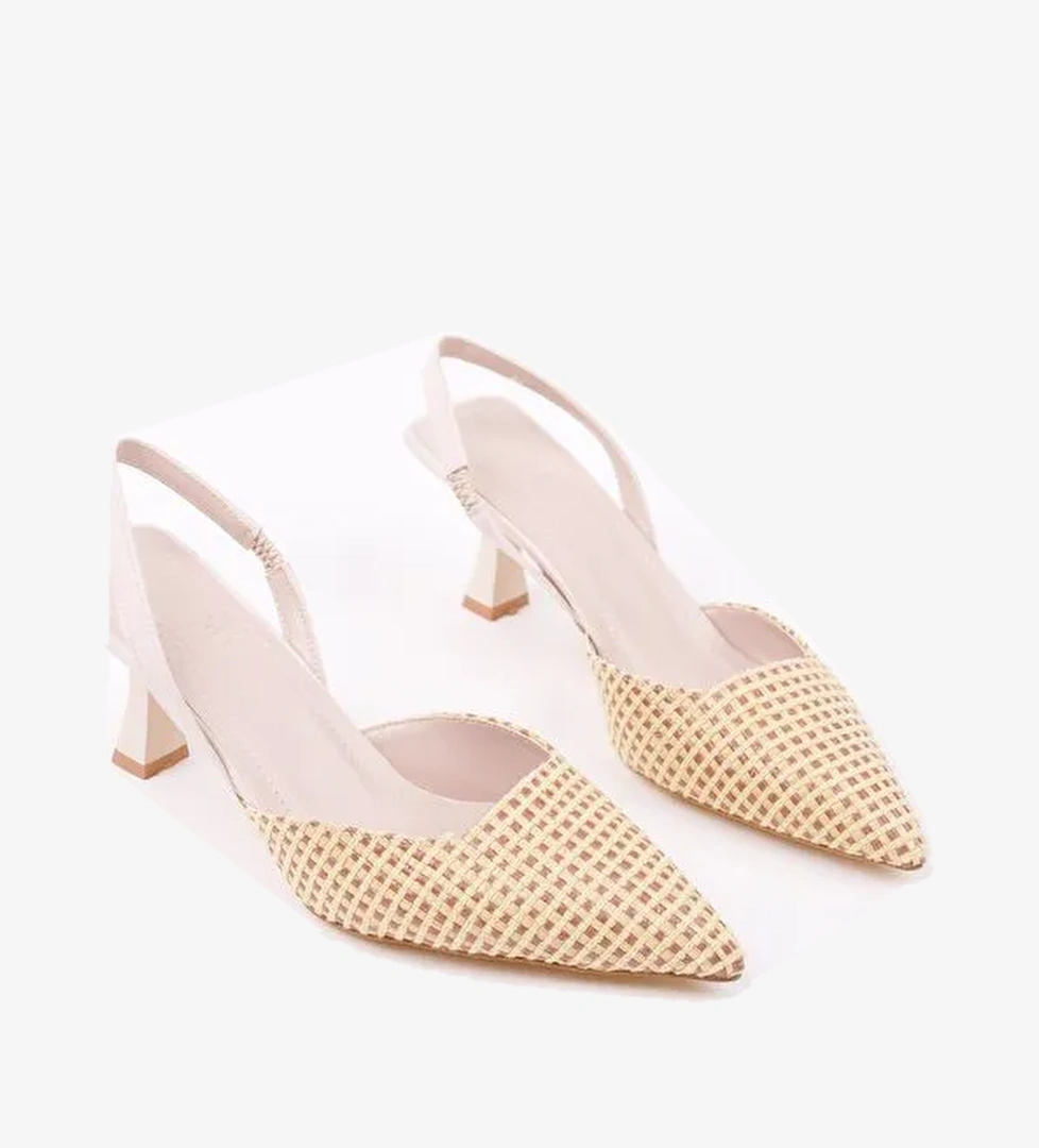 LOUVRE Sivri Burun Arkası Açık Lastikli Hasır Kadın Günlük Topuklu Terlik - Görsel 1