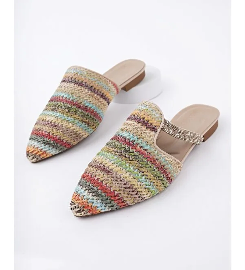 JAYLİN Önü Kapalı Kadın Taşlı Günlük Hasır Terlik