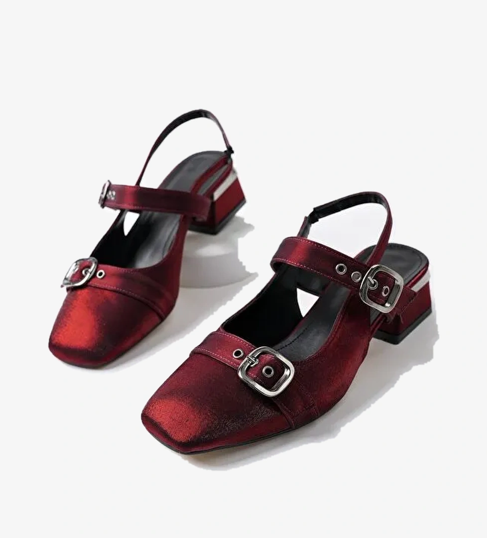 GİGİ Arkası Açık Küt Burun Çift Kemerli Kadın Günlük Klasik Kısa Topuklu Ayakkabı