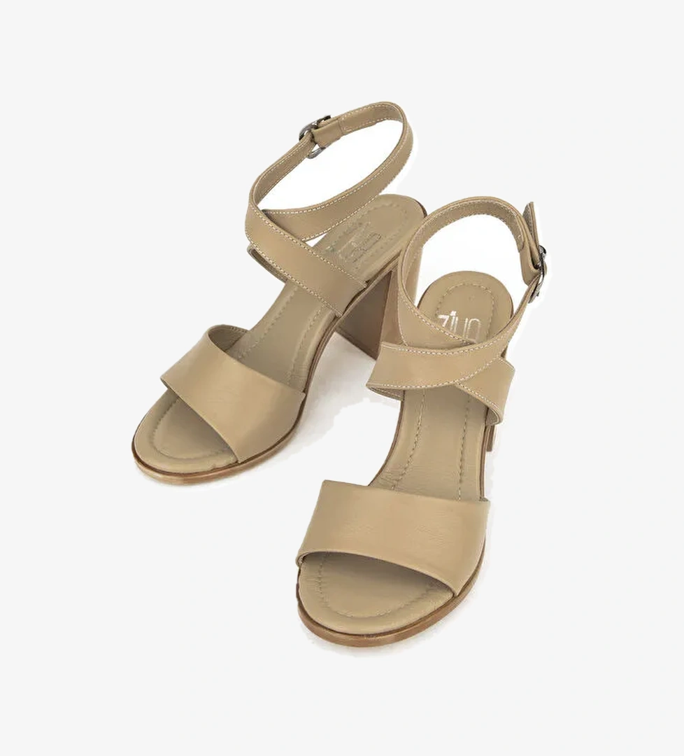 Kadın Hakiki Deri Topuklu Sandalet 1411020Z1708 Bej - Görsel 1
