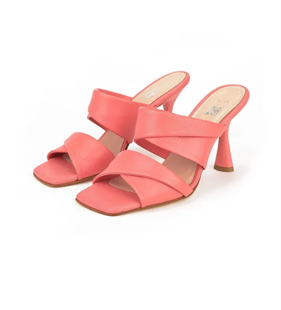 Kadın Hakiki Deri Topuklu Terlik 1411003Z2433 Mercan - Görsel 1