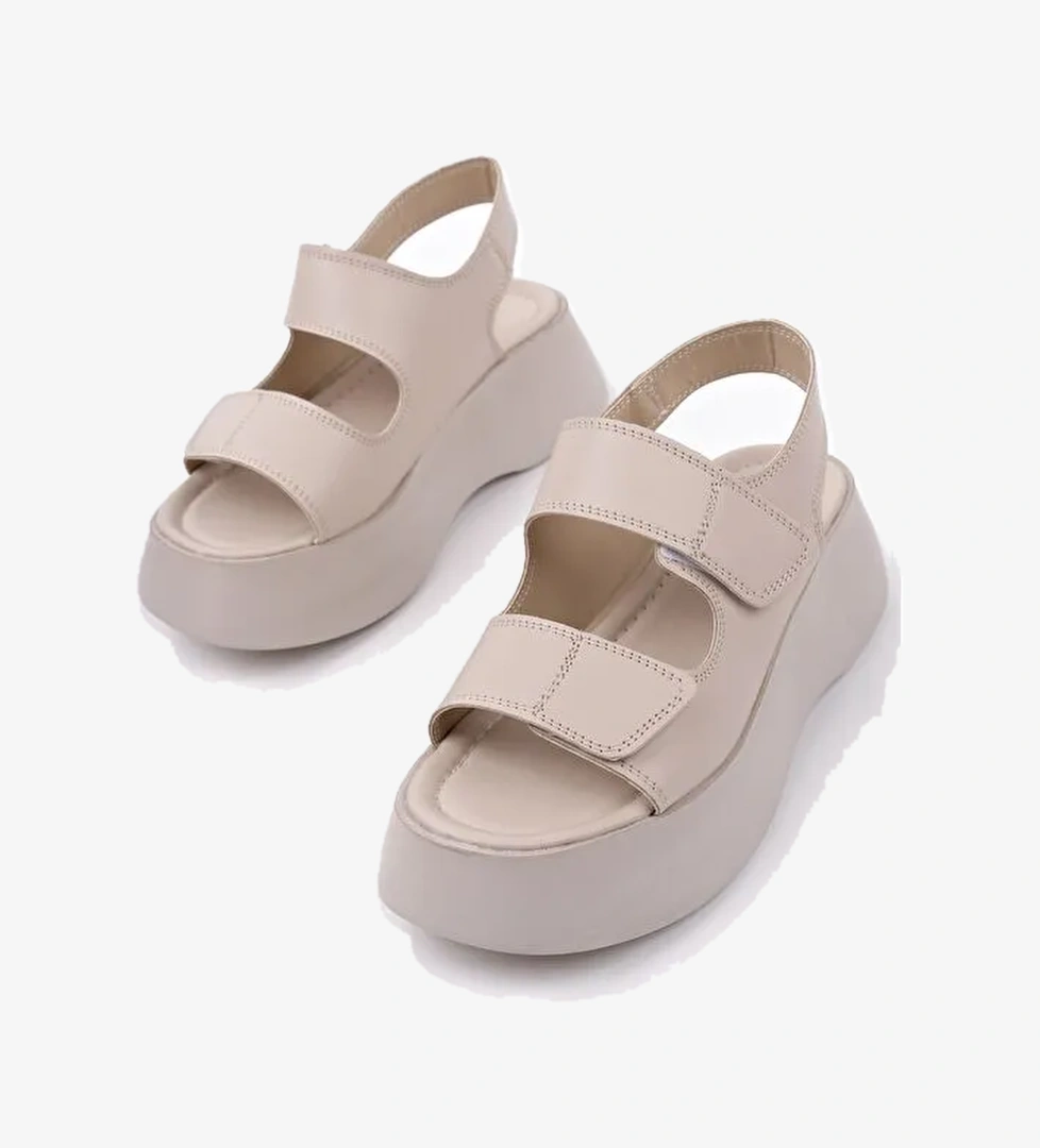 NANSHE Kalın Taban Çift Bantlı Cırtlı Günlük Kadın Sandalet - Görsel 1