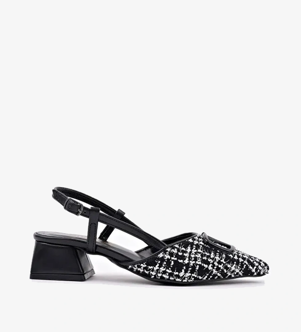 JUMANİ Sivri Burun Tokalı Arkası Açık Klasik Kısa Topuklu Kadın Ayakkabı