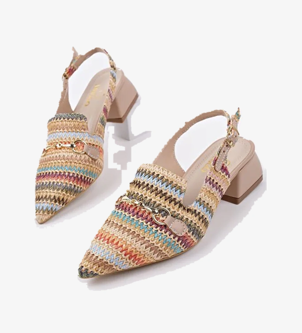 Muggo Herjee Sivri Burun Arkası Açık Hasır Kadın Günlük Kısa Topuklu Ayakkabı model görseli