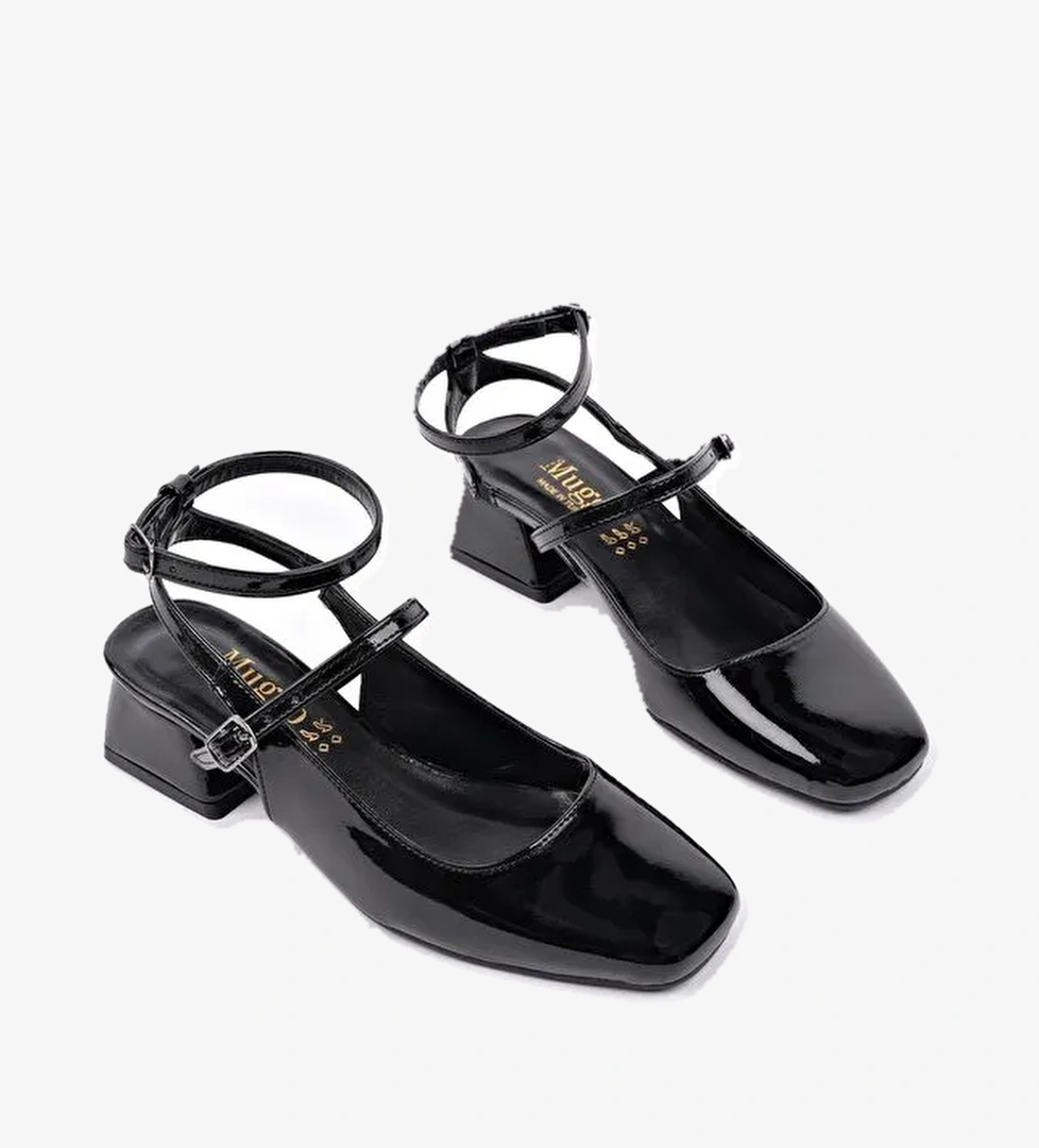 CHOPRA Kare Burun Çift Kemerli Bilekten Bağlamalı Arkası Açık Kısa Topuklu Ayakkabı - Görsel 1