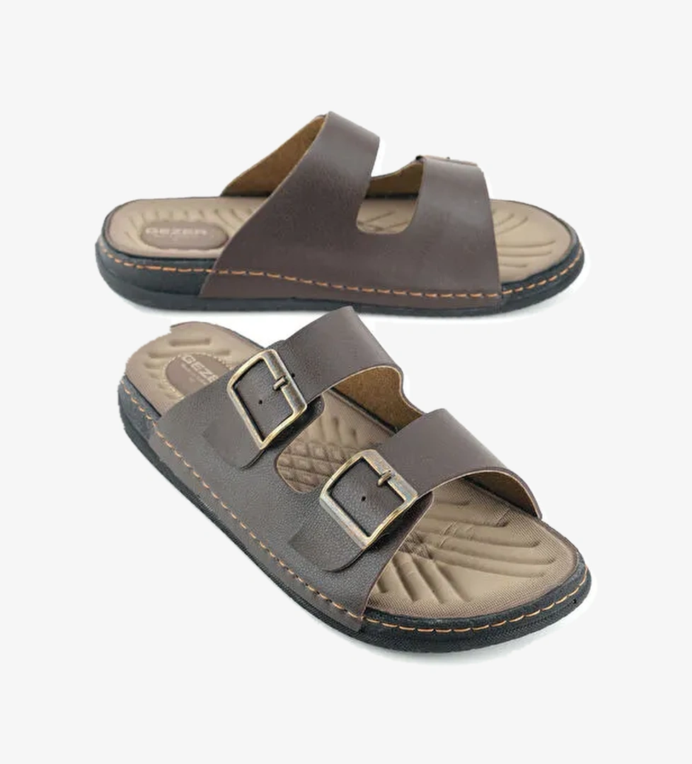 Erkek Yazlık Suni Deri İki Toka Ayarlanabilir Rahat Taban Günlük Terlik - Görsel 1