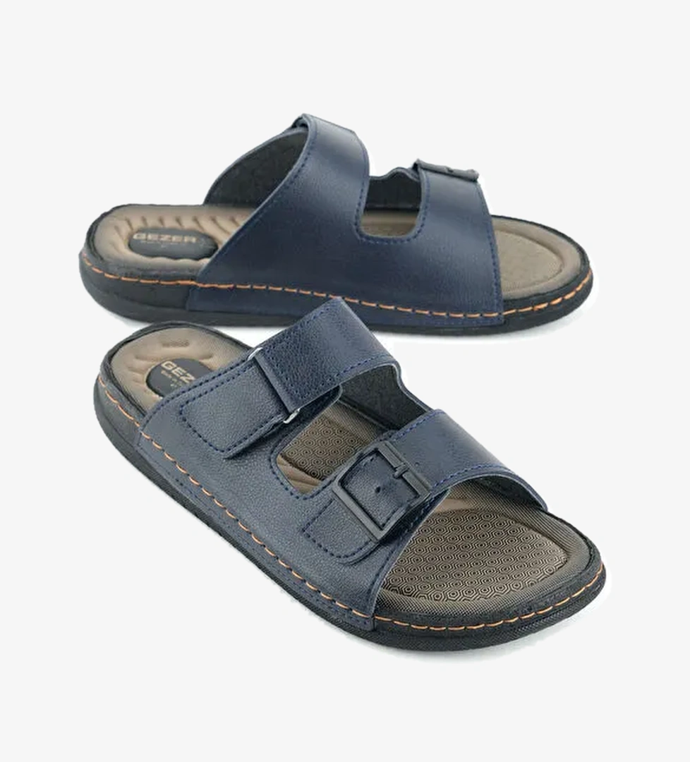 Yazlık Erkek Suni Deri İki Toka Ayarlanabilir Rahat Taban Günlük Terlik