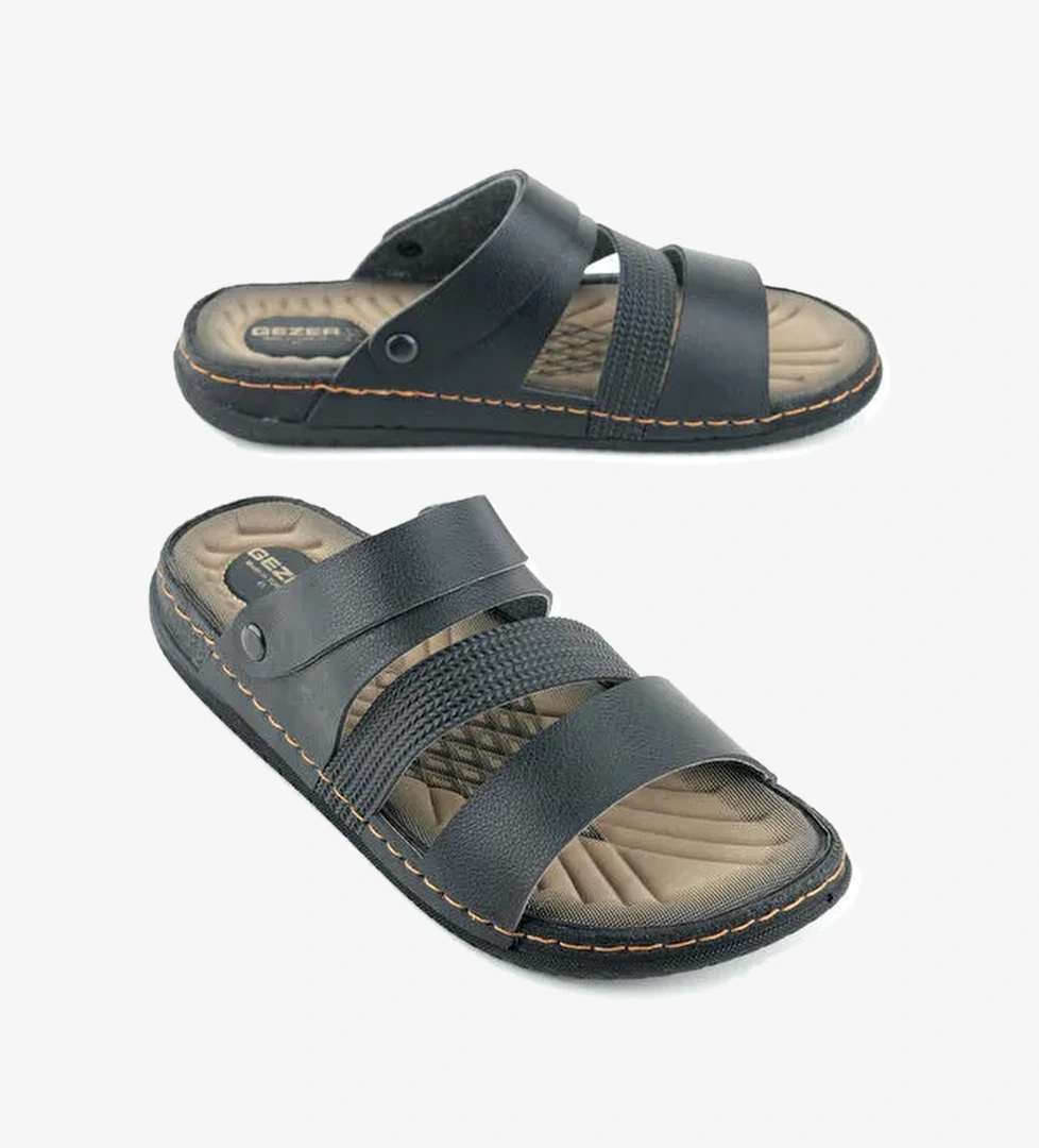 Yazlık Erkek Suni Deri Rahat Taban Sandalet Terlik - Görsel 1