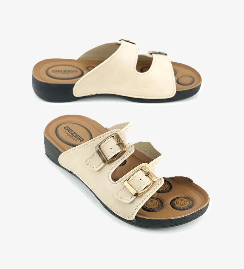 Yazlık Rahat Taban İki Toka Ayarlanabilir Suni Deri Günlük Kadın Terlik - Görsel 1