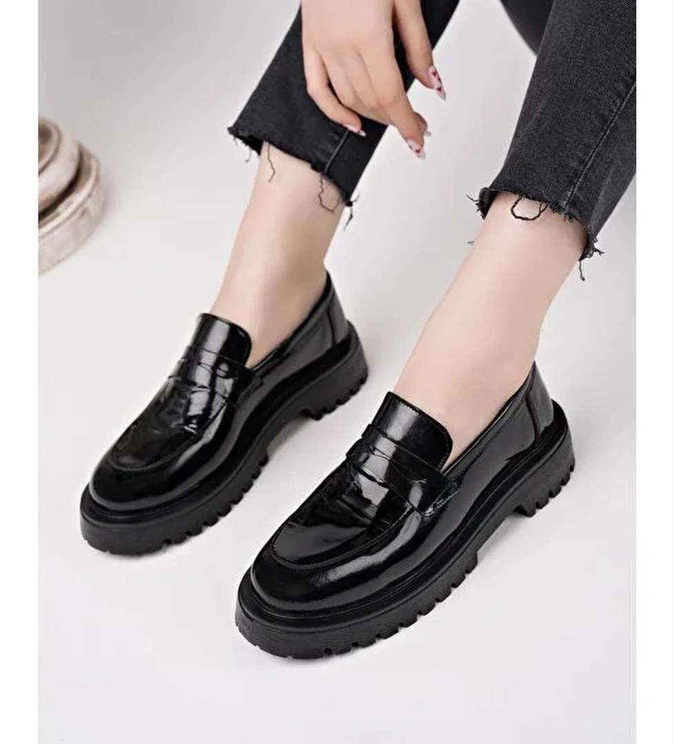 PARADİSE Hakiki Deri Kalın Taban Günlük Casual Makosen Kadın Loafer Ayakkabı