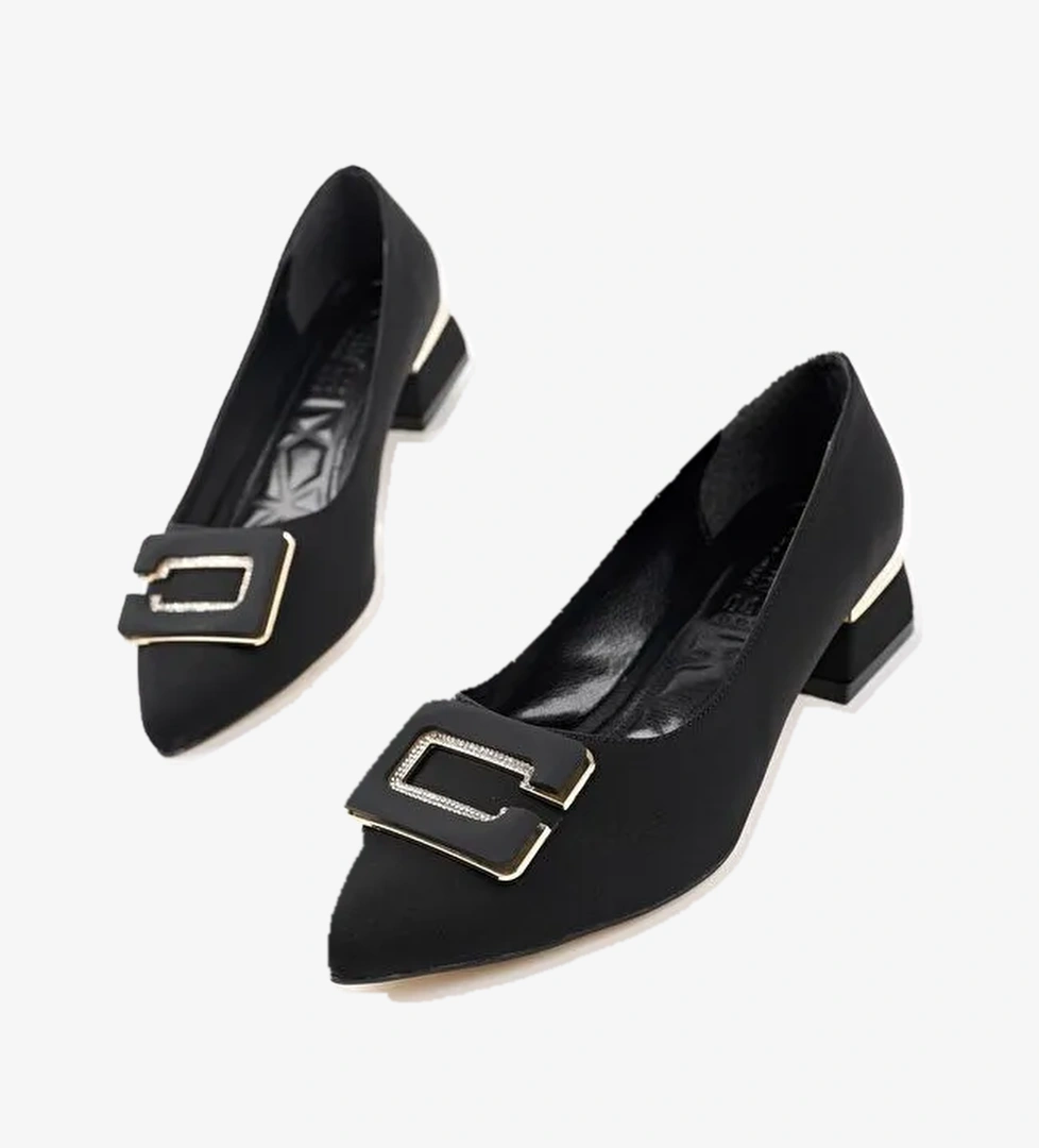 VENTİ Kalın Topuk Sivri Burun Tokalı Kadın Klasik Topuklu Ayakkabı