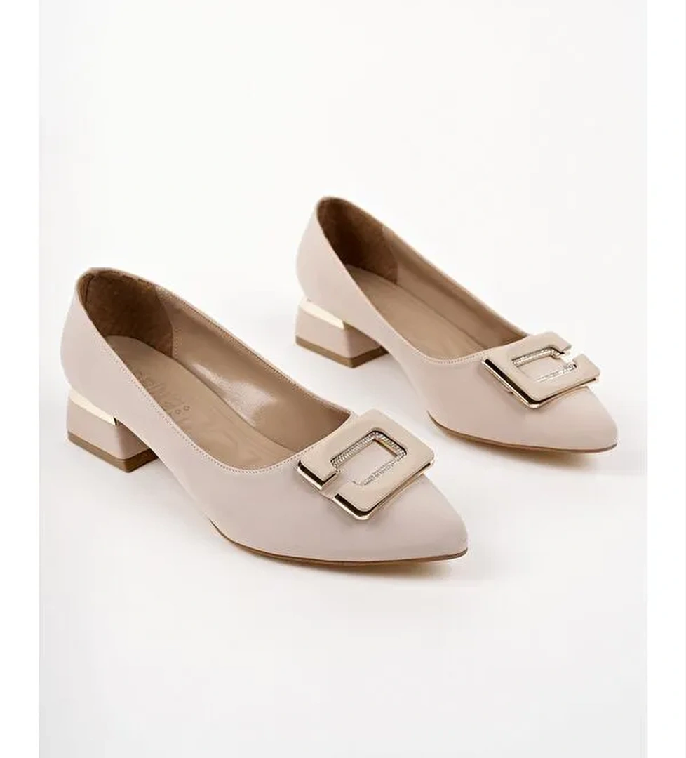 VENTİ Kalın Topuk Sivri Burun Tokalı Kadın Klasik Topuklu Ayakkabı - Görsel 1