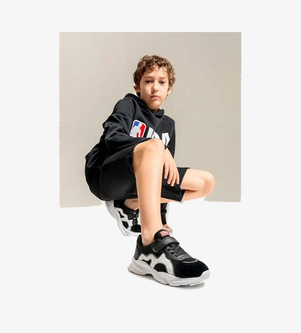 Erkek Çocuk Siyah Hakiki Deri Günlük Spor Ayakkabı