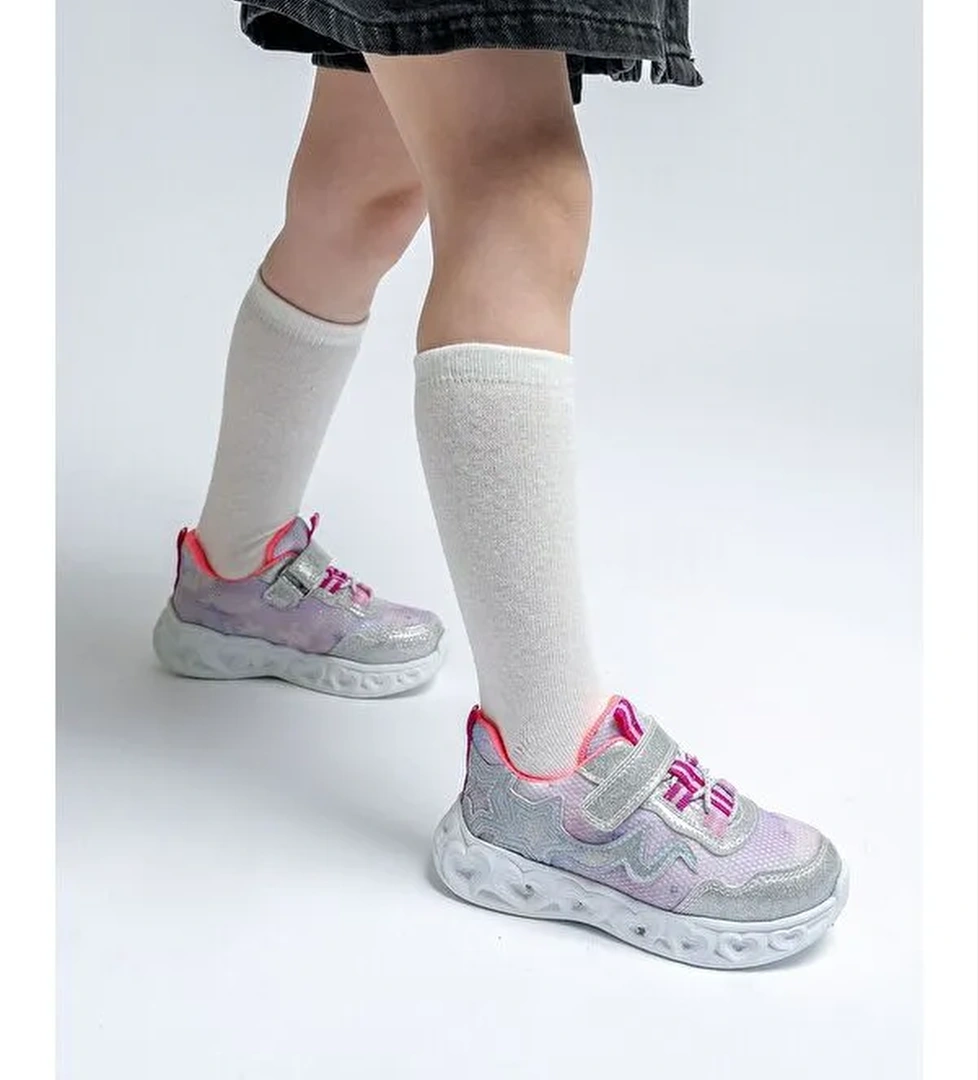 Kız Çocuk Gümüş Işıklı Spor Ayakkabı