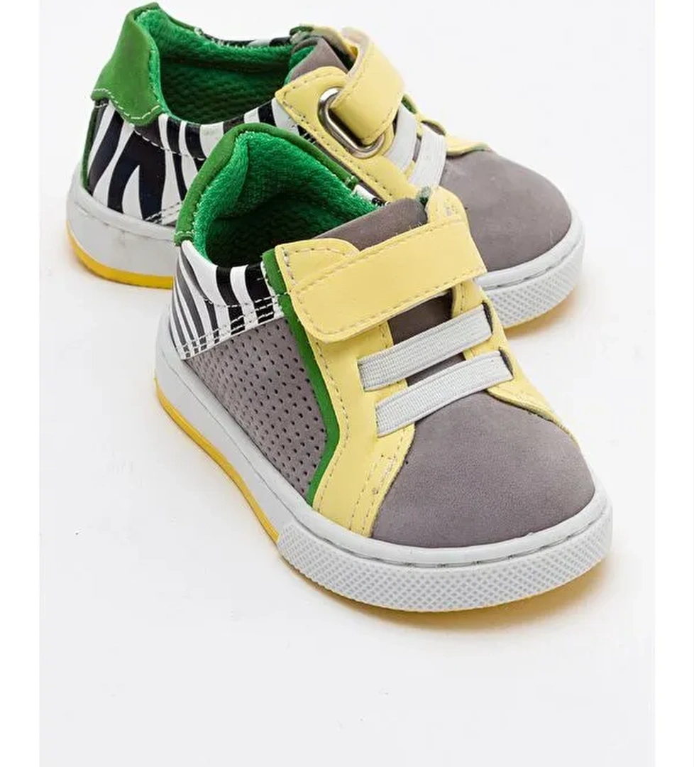 Erkek Çocuk Gri Hakiki Deri İlk Adım Ayakkabı