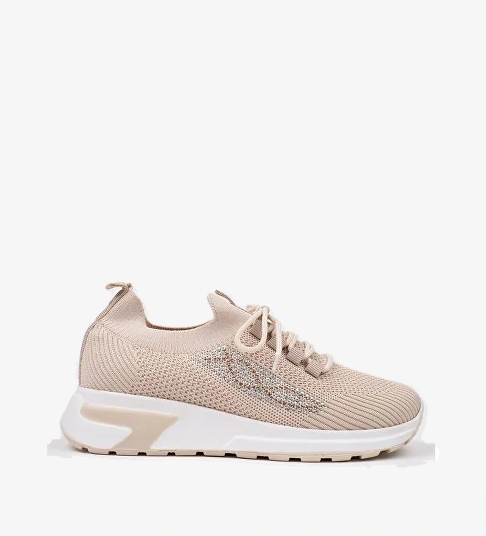 MARTHA Kadın Kalın Taban Günlük Triko Taşlı Bağcıklı Sneaker Spor Ayakkabı