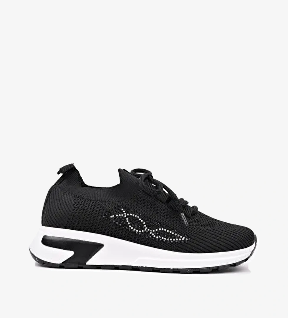 MARTHA Kadın Kalın Taban Günlük Triko Taşlı Bağcıklı Sneaker Spor Ayakkabı - Görsel 1