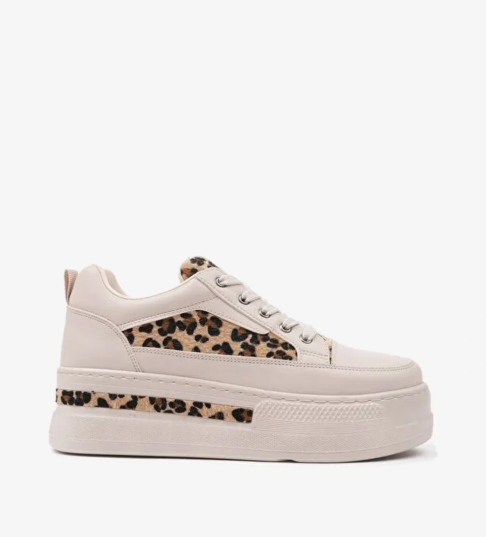 ZARİNA Kadın Kalın Taban Leopar Desenli Bağcıklı Günlük Sneaker Spor Ayakkabı - Görsel 1