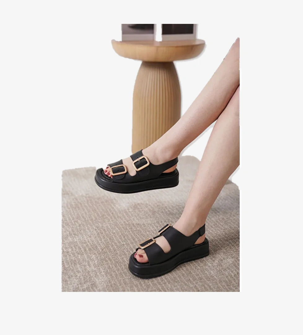 D0893 Günlük Ortopedik Çift Toka Arkadan Lastikli Konforlu Sandalet