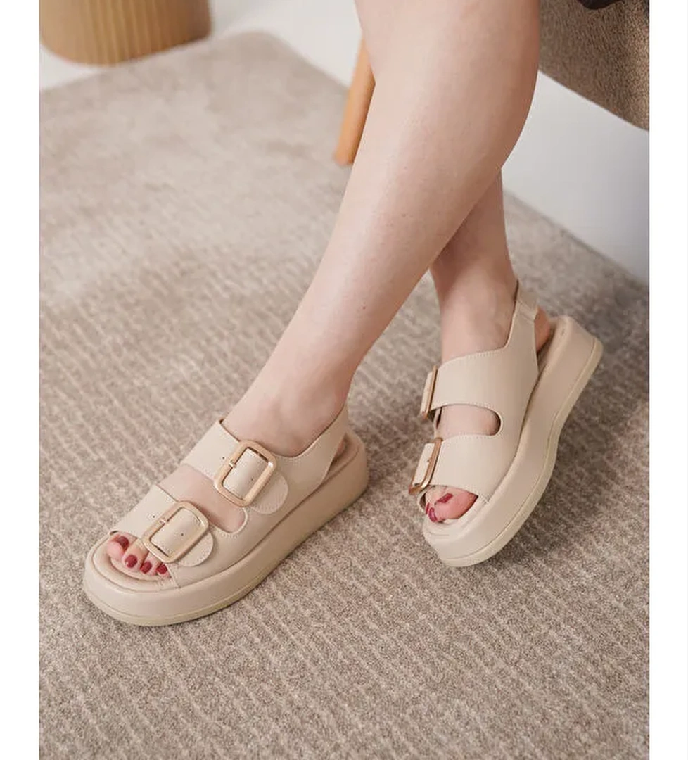 D0893 Günlük Ortopedik Çift Toka Arkadan Lastikli Konforlu Sandalet