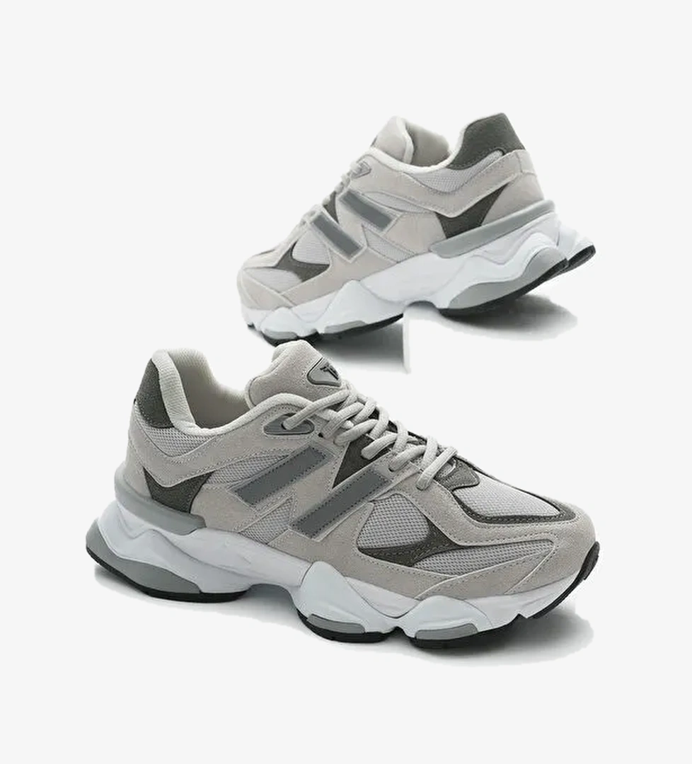 Unisex Gri Poli Taban Anorak Desenli Yüksek Taban Bağcıklı Spor Ayakkabı