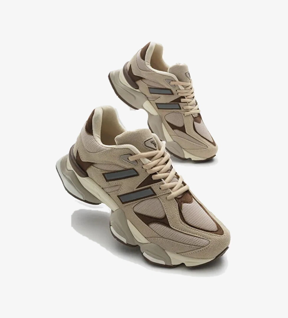 Unisex Bej Poli Taban Anorak Desenli Yüksek Taban Bağcıklı Spor Ayakkabı - Görsel 1