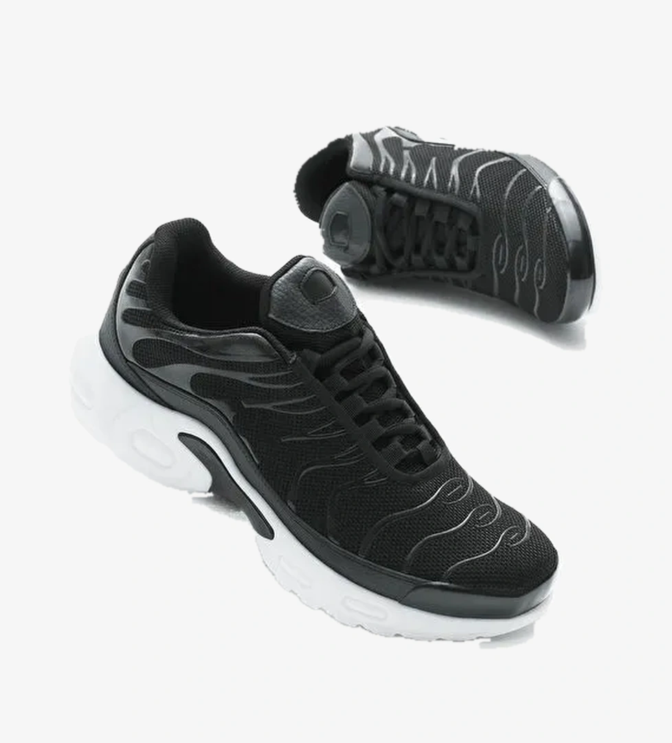 Unisex Siyah Beyaz Faylon TPU Taban Nefes Alabilen Kumaş Bağcıklı Spor Ayakkabı
