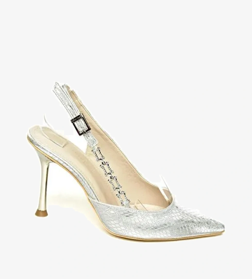 U8200996 Gümüş Kadın Topuklu Ayakkabı