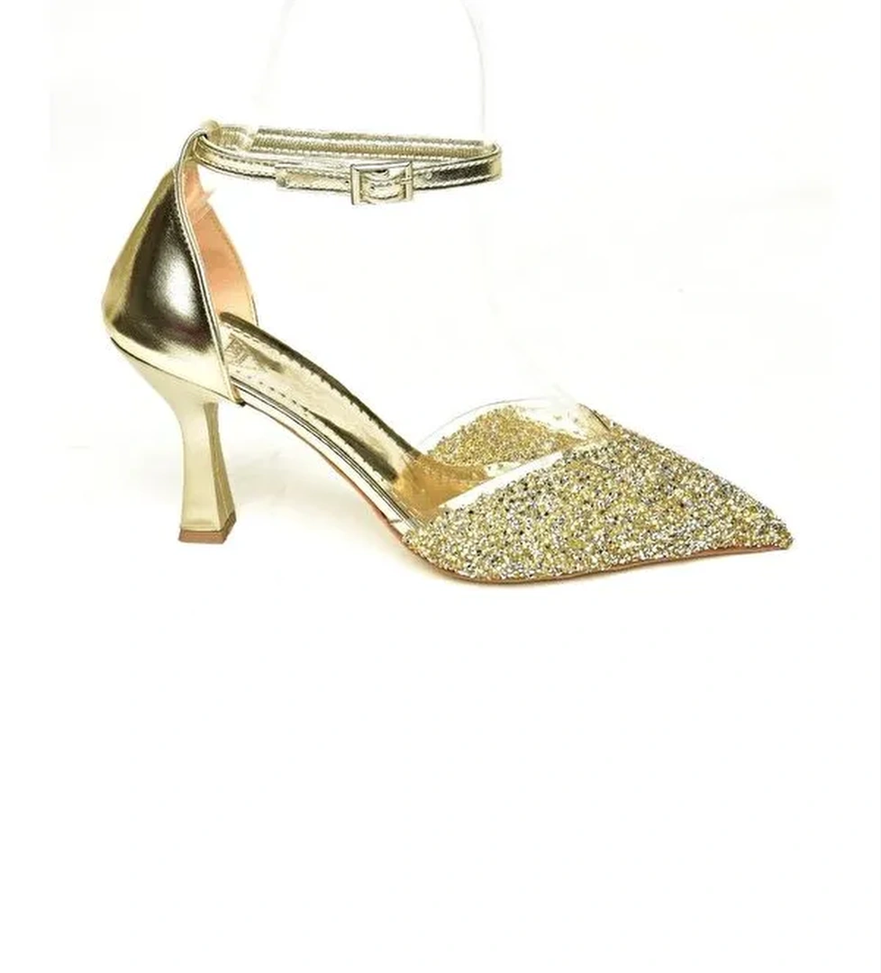 U6146334 Altın Kadın Topuklu Ayakkabı - Görsel 1