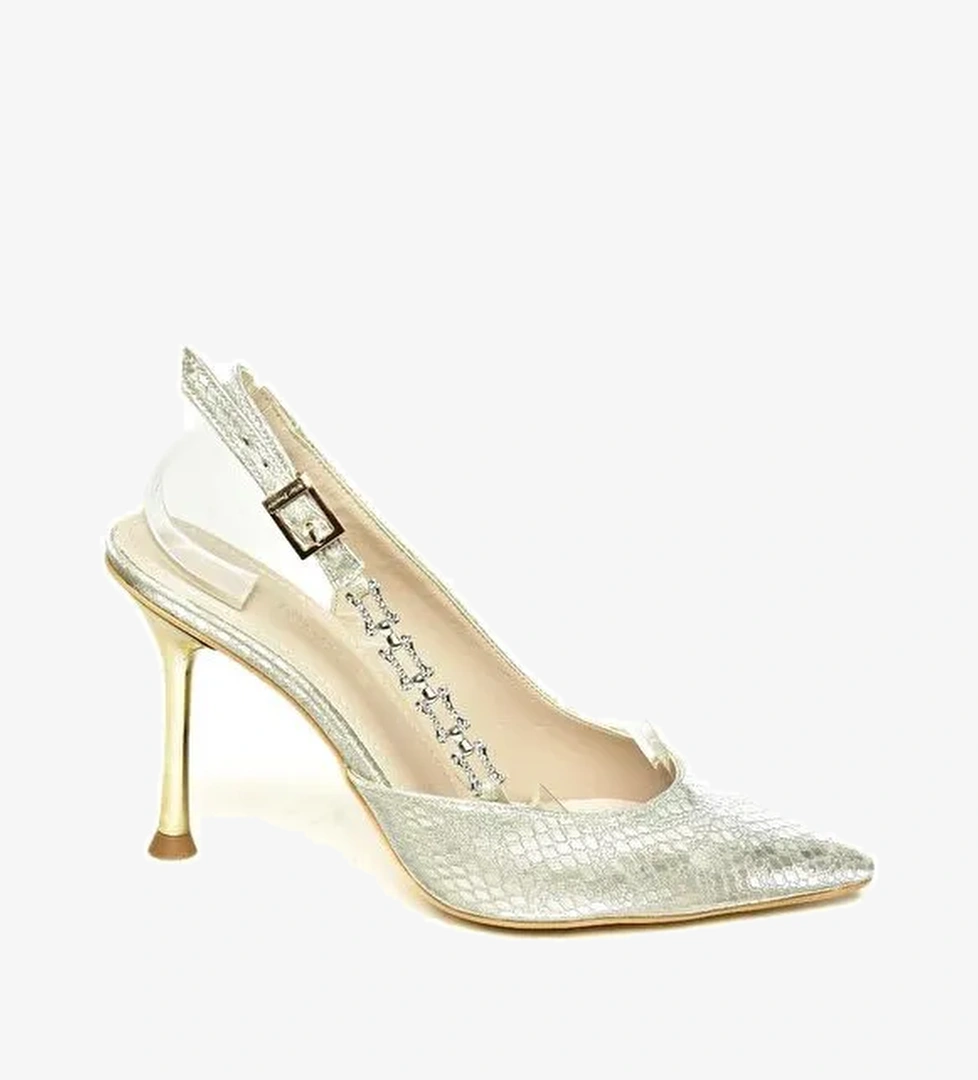 U8200996 Altın Kadın Topuklu Ayakkabı - Görsel 1