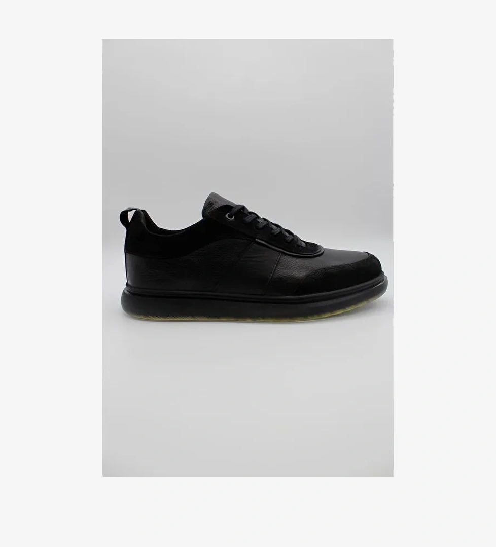 Siyah Hakiki Deri Termo Taban Bağcıklı Casual Ayakkabı 1033235117