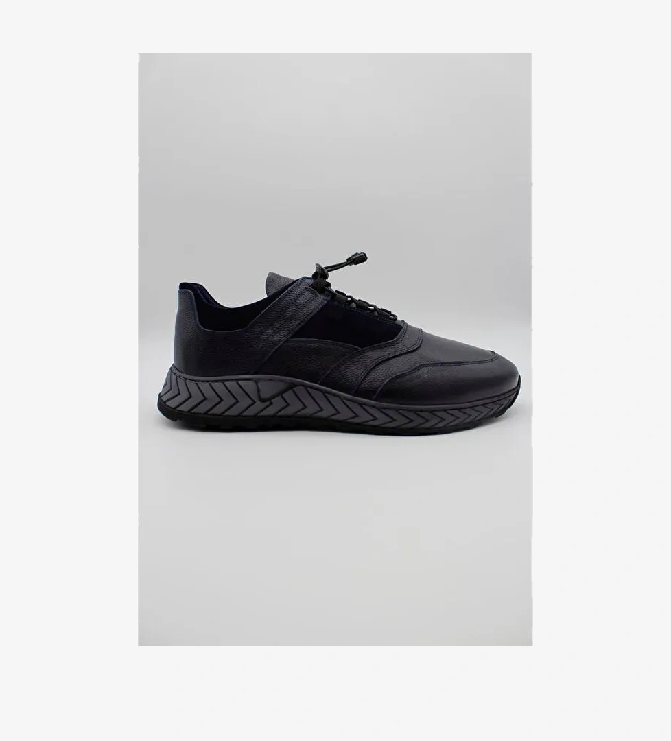 Koyu Lacivert Hakiki Deri Termo Taban Bağcıklı Casual Ayakkabı 1033235115