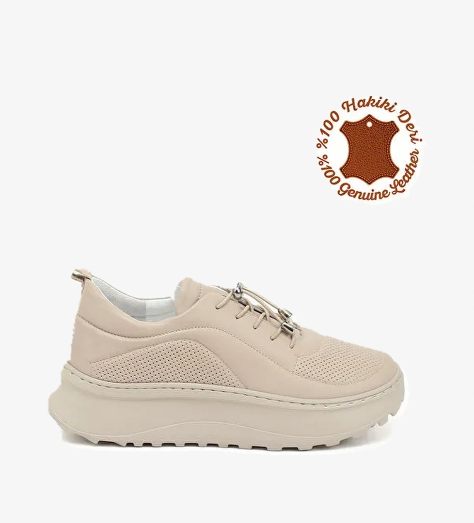 Kadın AÇIK NUDE Lastik Bağcıklı Comfort Hakiki Deri Sneaker - Görsel 1